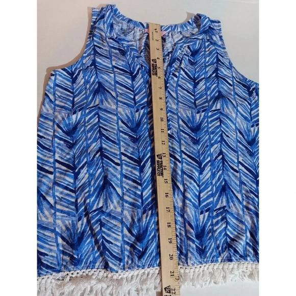 Lilly Pulitzer Tank Top Blouse Blue and White Fringe Women’s Size Small. Cute! - Picture 5 of 9